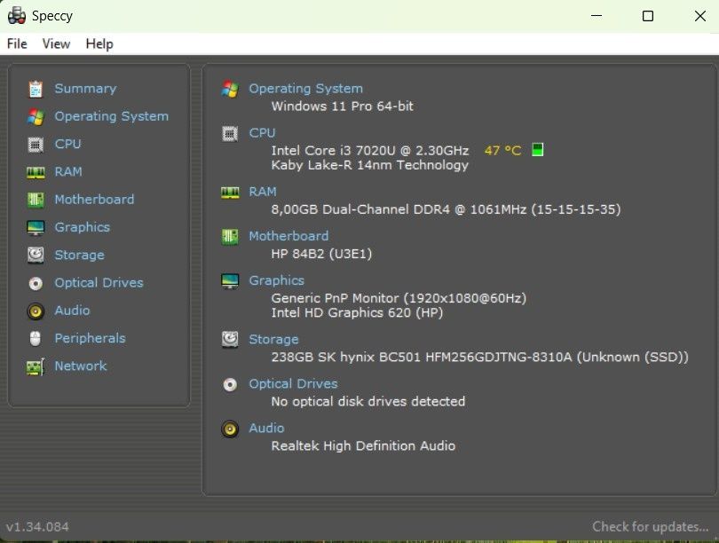 Laptop HP 14 i3 7020U 2,3Ghz, 8GB 256GB, Intel HD 620, Windows 11, Office 2024