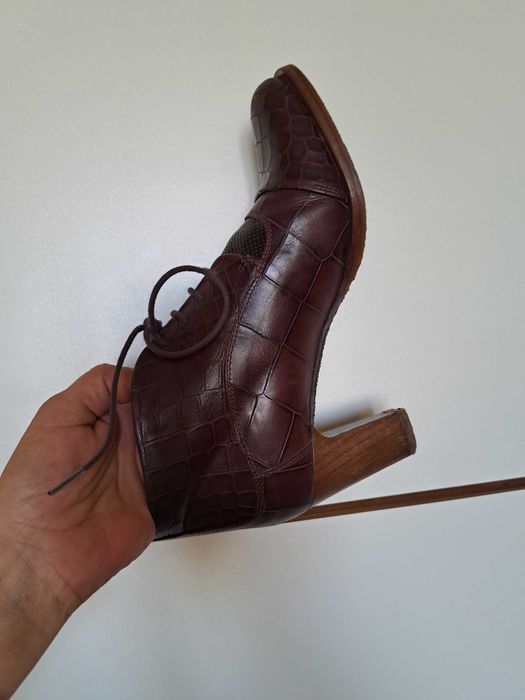 Кожени обувки Zinda, елегантни полуботи с ток, кафяви, естествена кожа