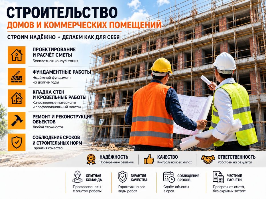 Бригада строителей. Строительство зданий и сооружений. Строительство.