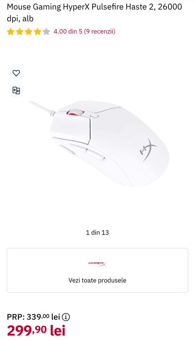 Vând mouse gaming HyperX PULSEFICE HASTE 2