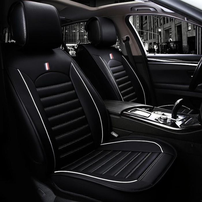 2 броя комплект калъфи за седалки универсална кожена тапицерия черно с