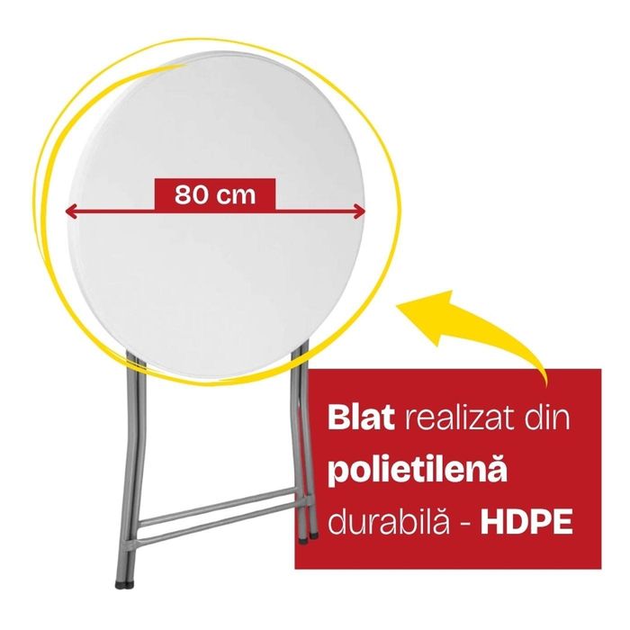 Masă cocktail pliabilă Debbie, 110 cm, cu Husă Neagră + CADOU Husă Albă