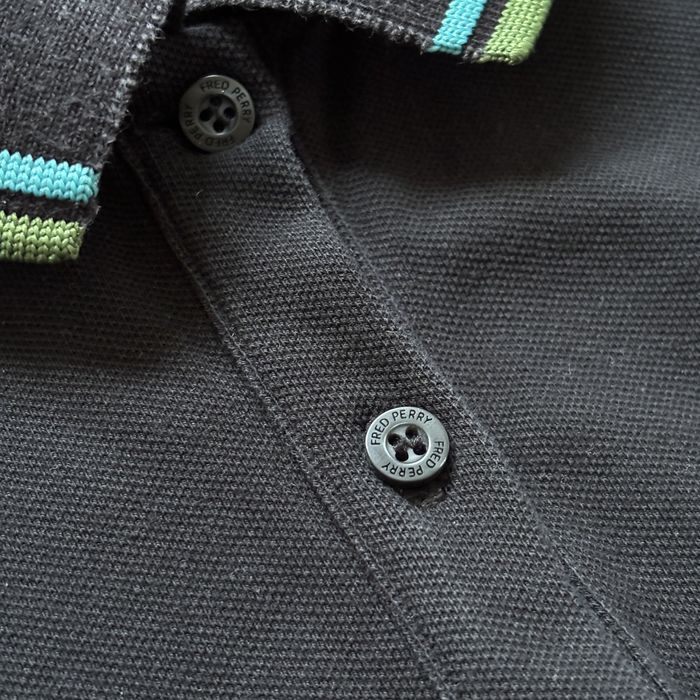 Tricou polo damă Fred Perry, negru bumbac piqué twin tipped mânecă 3/4 casual top, size L