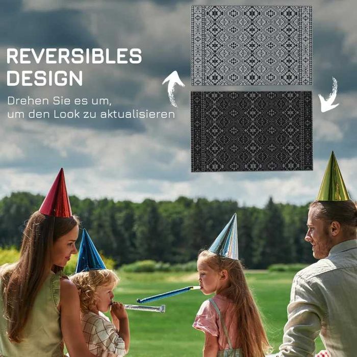 Outsunny Градински двулицев килим, Водоустойчив, Геометричен 182x274см