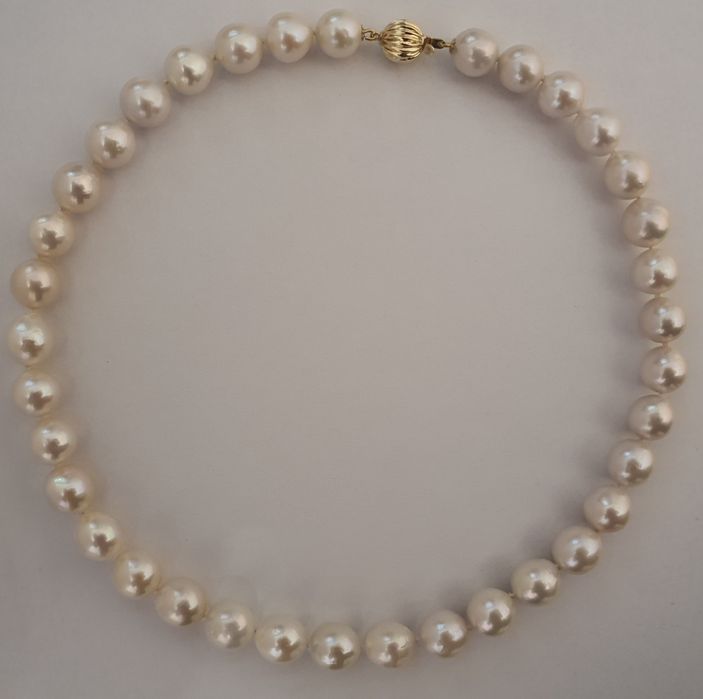 superb colier perle naturale edison 12mm si aur 14k