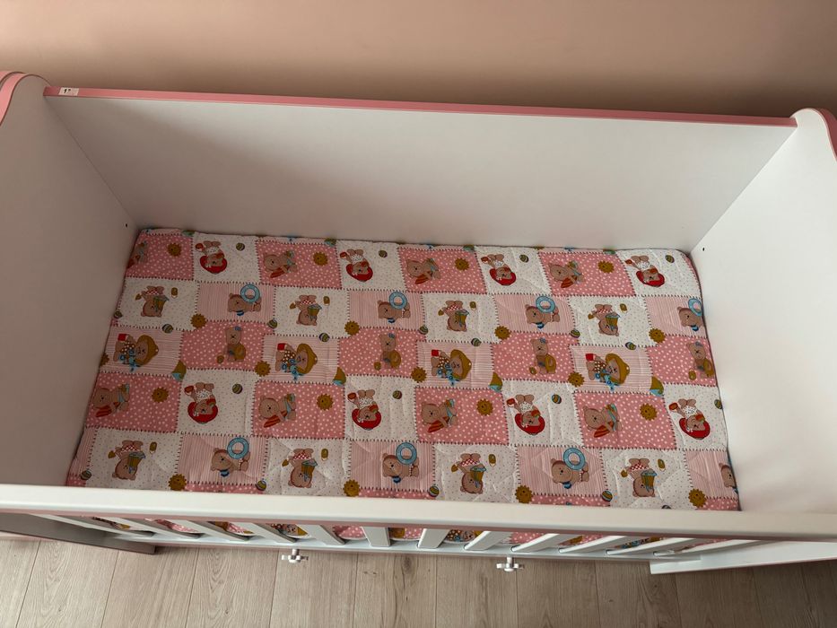 2 броя Бебешка кошара Dizain Baby Светла 60/120 стационарна решетка Бял/Розов