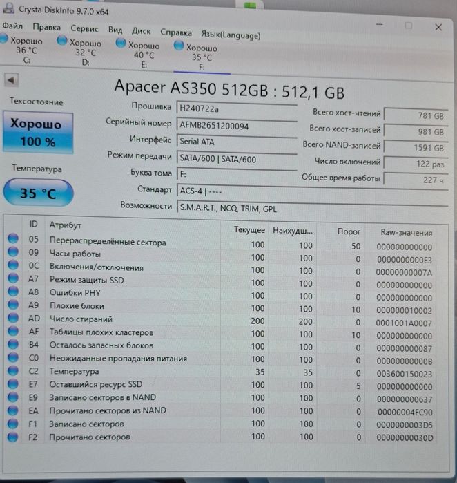 SSD накопитель Apacer AS350X 512 ГБ