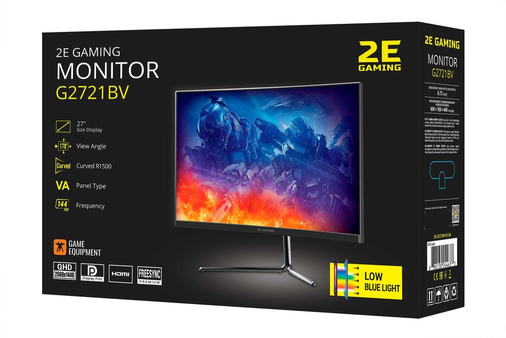 2E Gaming G2721BV 27" QHD 144 Гц Изогнутый монитор для ПК, PS5, игры
