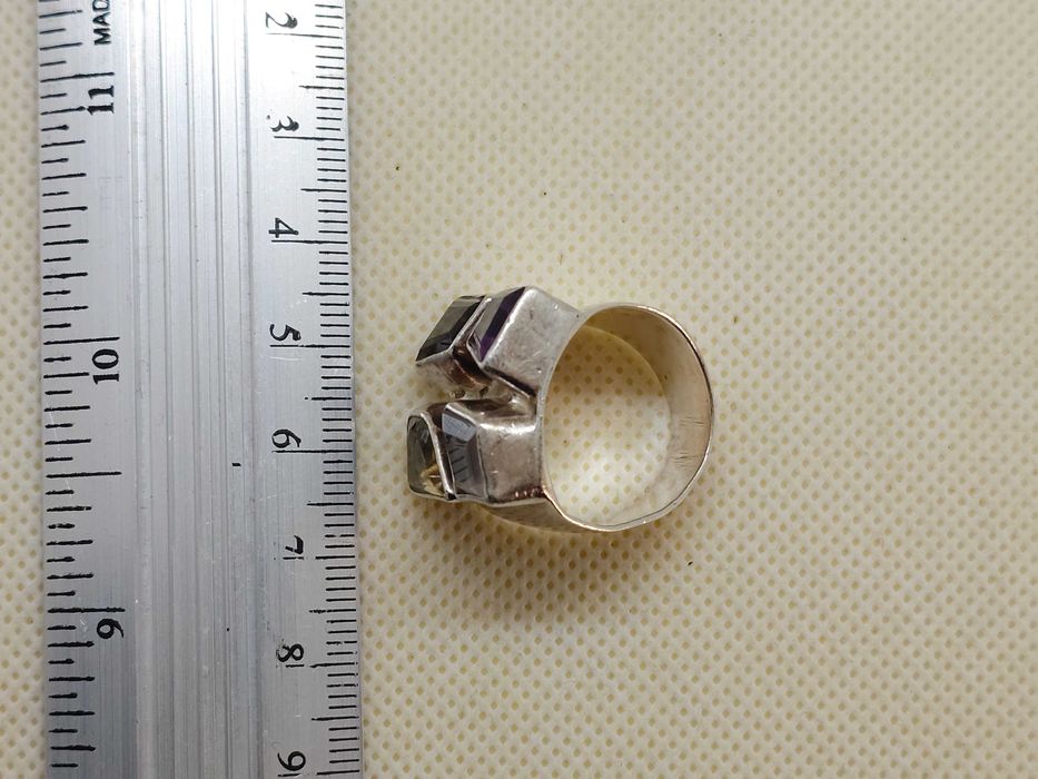 Inel  argint cu ametist, citrin, cuarț fumuriu și goshenit