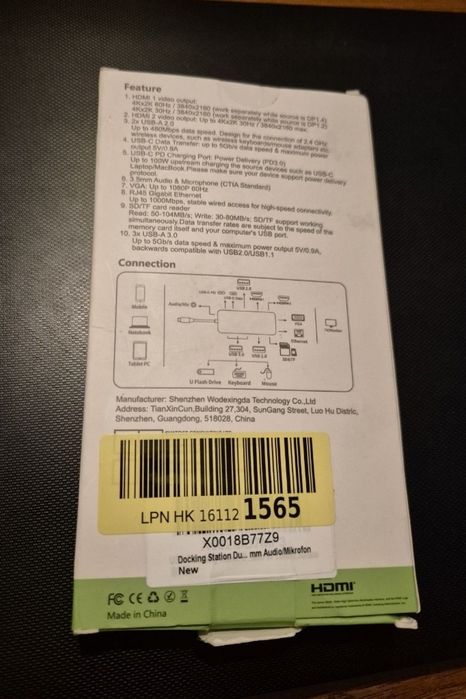 USB-C Hub 14 in 1 Model HDC39 cu HDMI 4K, USB 3.0,VGA ,LAN  jack 3.5 mm