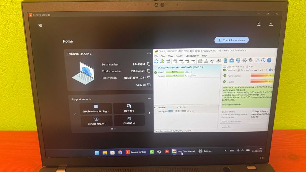 Thinkpad T14 Gen 3, core I5-1245U, 16 GB RAM, 256 GB NVME