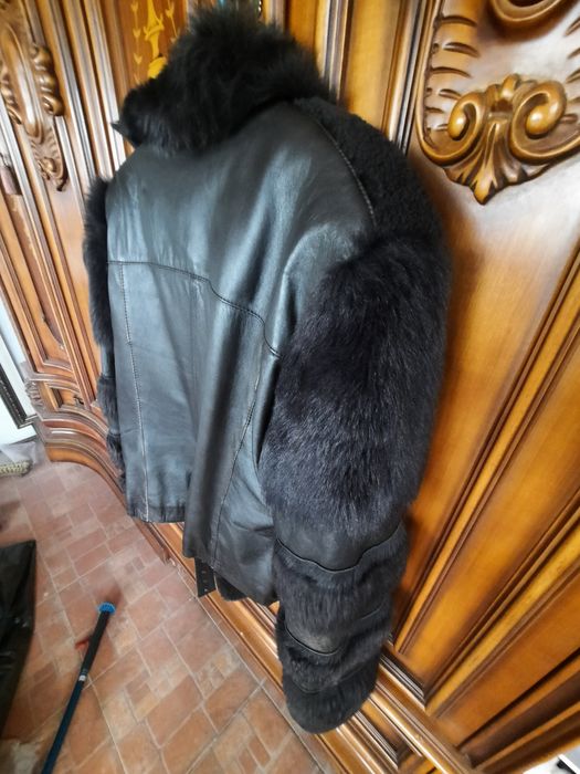 Geaca piele naturala și blană, maro 38-40