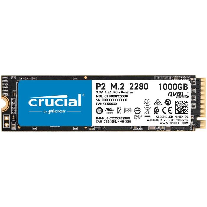 SSD 1TB Crucial P2 PCI Express 3.0 x4 slot M.2 2280 NVMe nou Sigilat