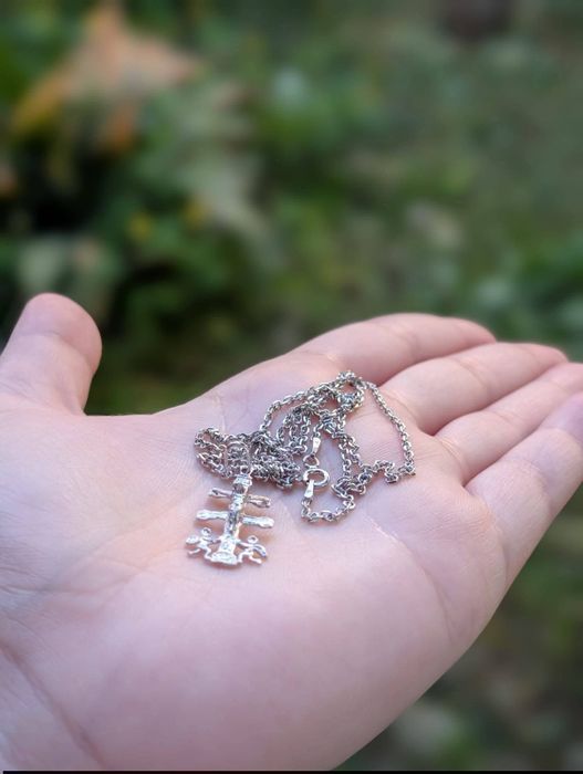 Colier lant pandantiv cu o cruce Iisus Hristos din argint 925 cu doi ingeri