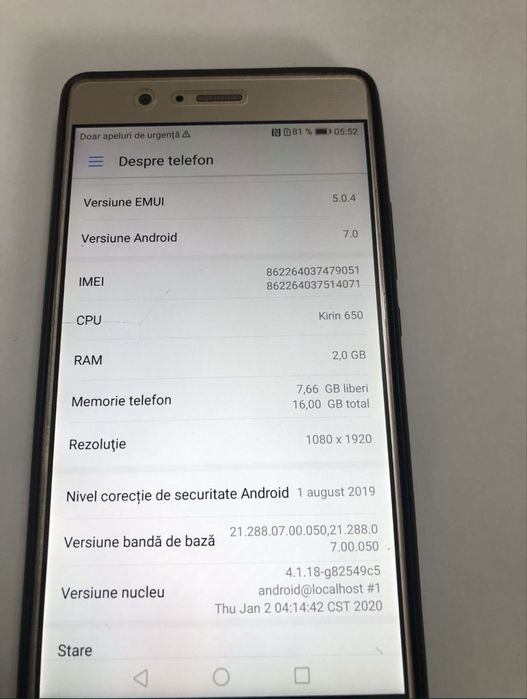 Huawei P9 lite 16 gb 2gb mem/ram functional