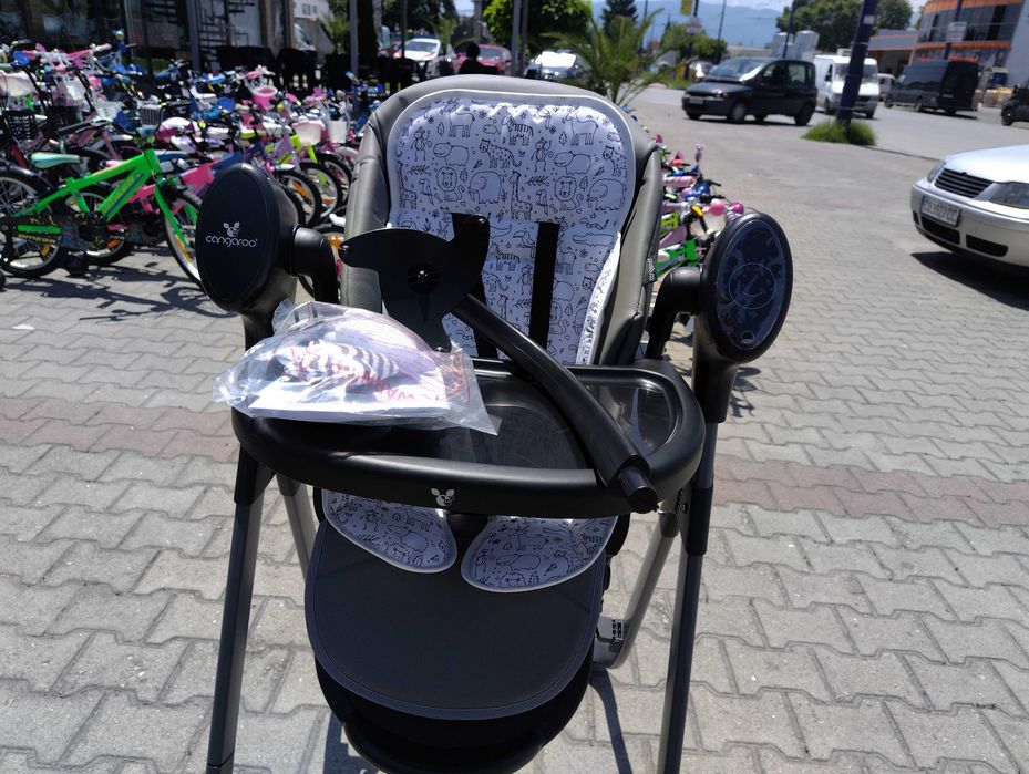 CANGAROO Стол за хранене с функция люлка NIRVANA 2в1 сив