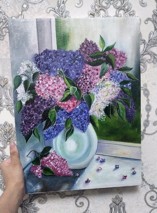 Xolsga tasvirlangan Siren gullari 30×40 o'lchamda