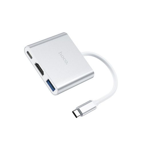 Хаб Hoco Type-C HB14 Easy use USB-C на USB3.0 + HDMI + PD, серебряный