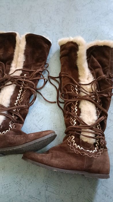 Дамски ботуши естествена кожа с вълна