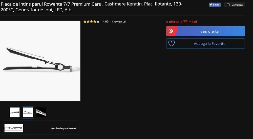 Placa de indreptat parul Rowenta 200 grade, LED, Ionizare