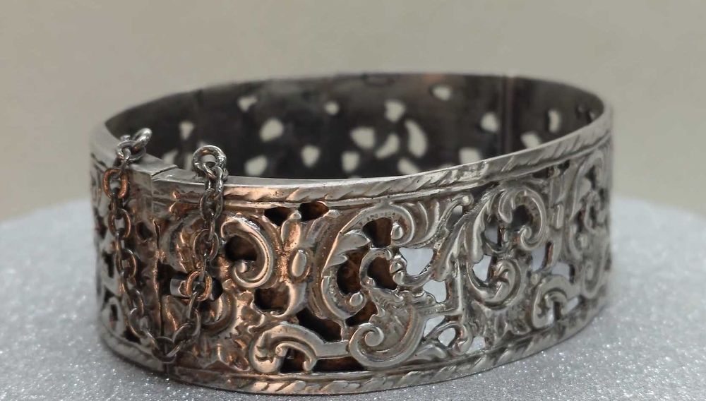 Brățară bangle din argint 800, filigran ajurat – stil edwardian
