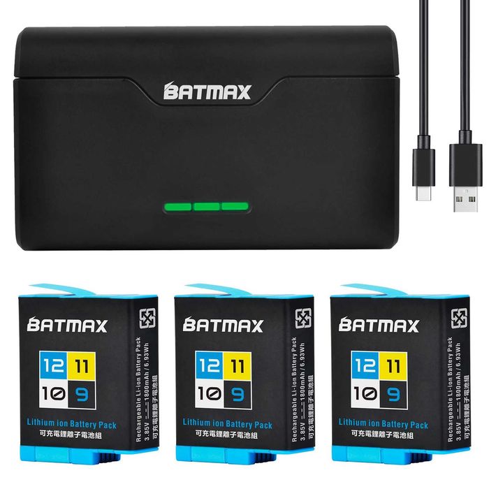 Set 3 acumulatori + incarcator triplu USB-C GoPro Hero 9 10 11 12