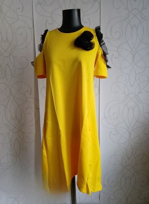 НОВА Туника рокля, цвят горчица , червен, памук и еластан, L и XL