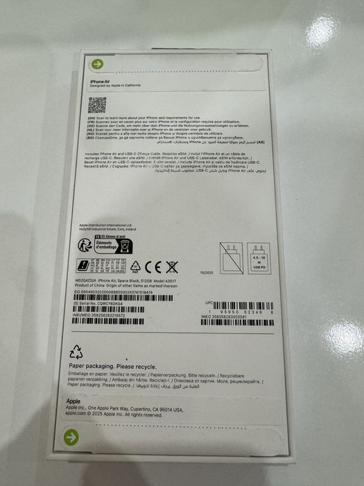 IPHONE AIR SPACE BLACK 512 GB чисто нов неразпечатан гаранция