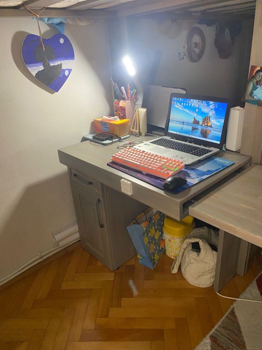 Set de mobilier, pat+birou extensibil+dulap+poliță detașabilă