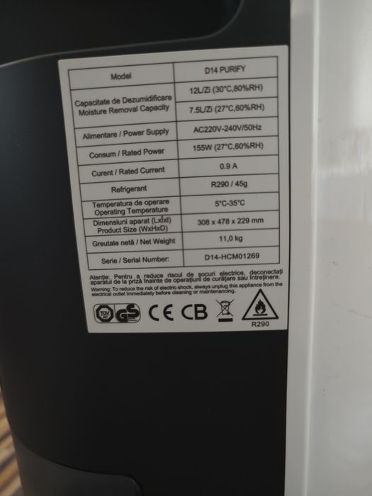 Purificator + dezumidificator AlecoAir D14 Purify