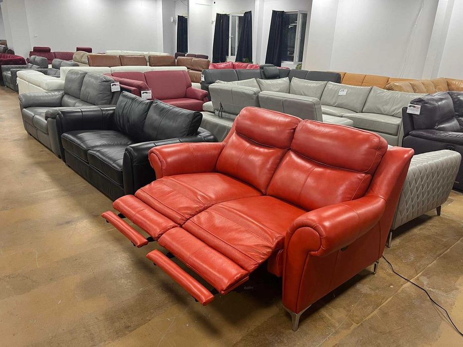 Керемидено червен кожен диван двойка с ел. релакс механизъм