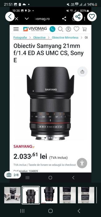 Obiectiv Samyang 8mm , 12mm  , 50 mm , 85 mm