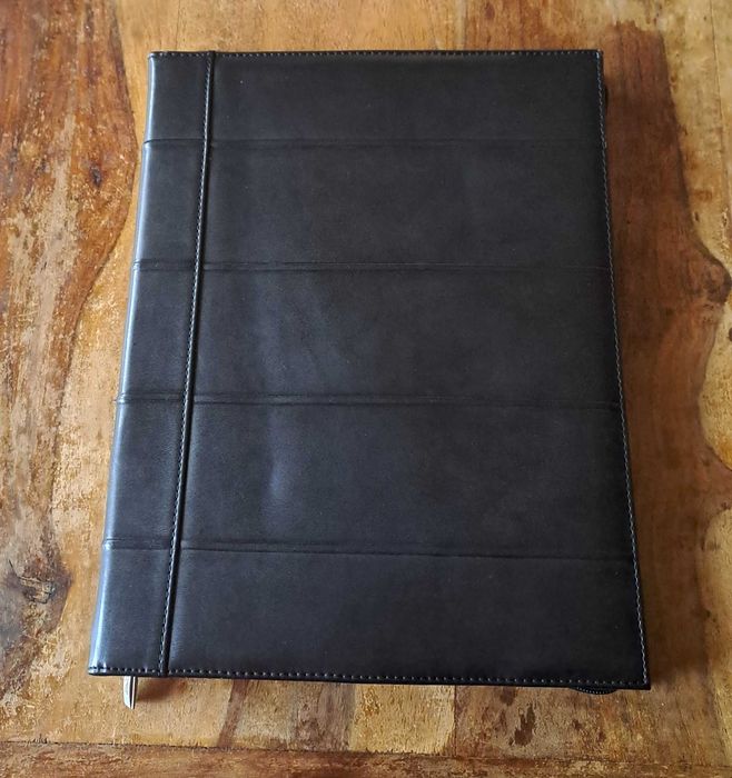 папка за документи с цип луксозна кожена черна Марксман Marksman А4