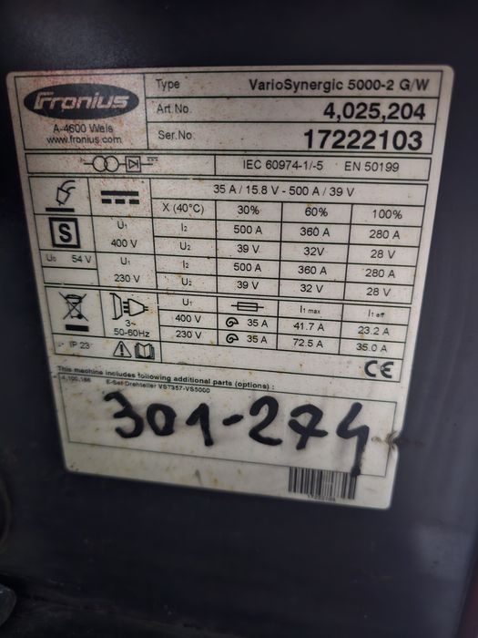 Aparat de sudura MIG MAG FRONIUS VarioSynergic 5000, derulator VR3000