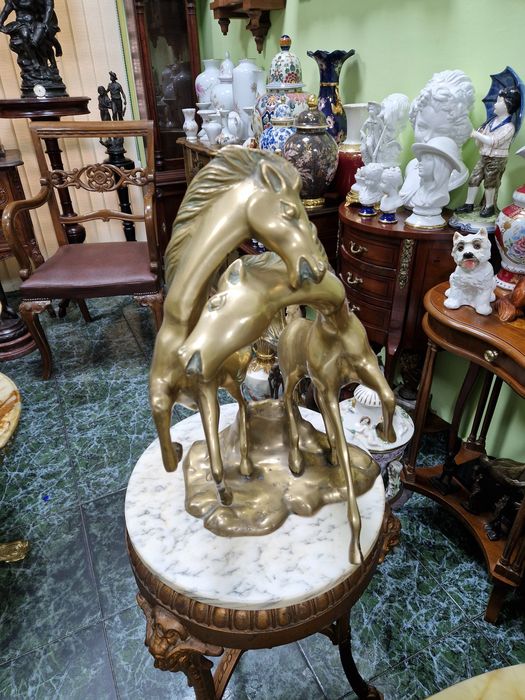 Уникална огромна антикварна английска бронзова фигура композиция