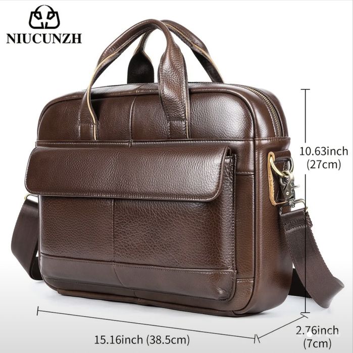 Мъжка кожена бизнес чанта•Ежедневно куфарче за лаптоп15”/-10% Промоция