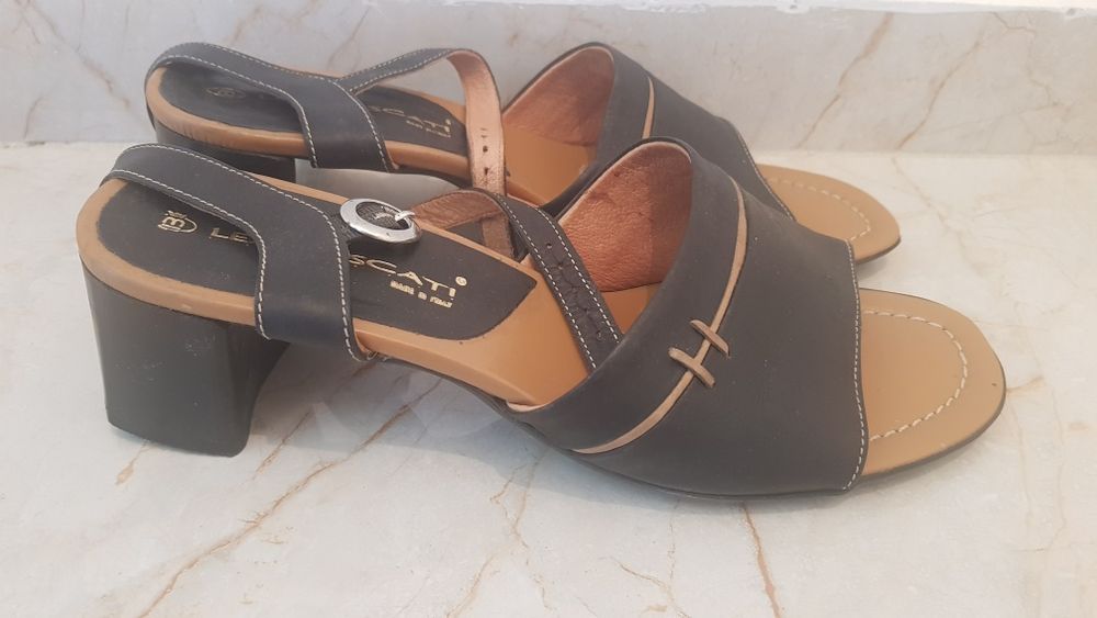 Sandale dama Lea Foscati piele natur negre toc gros Made in Italy 41
