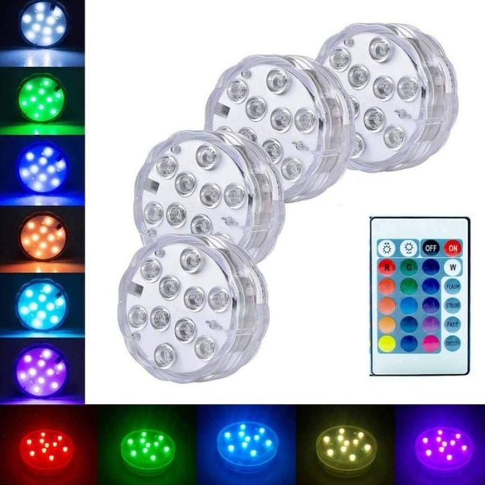 Set 4 led subacvatice ambientale RGB cu telecomanda IP 68