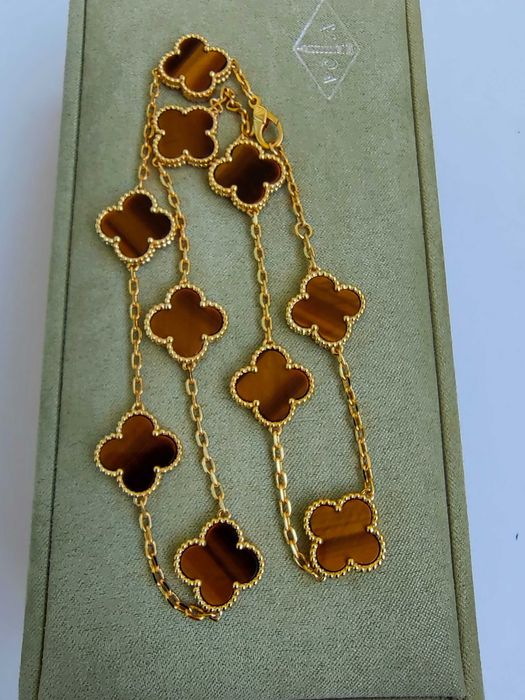 Златно дамско колие с 10 детелини от тигрово око, Van Cleef & Arpels