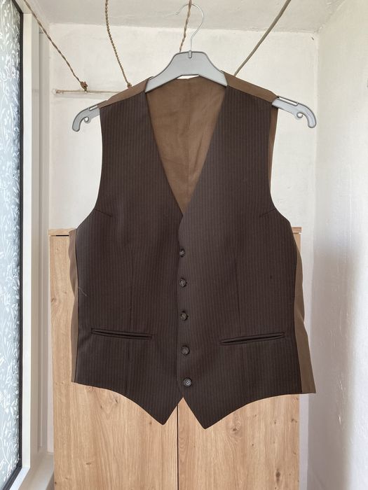 Costum barbati Exclusiv de stofa maro, XL, cu vesta