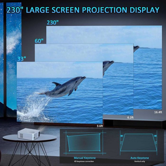 Proiector 4K TV WiFi Android 9 20000 Lumen Boxe HDMI USB Telecomanda