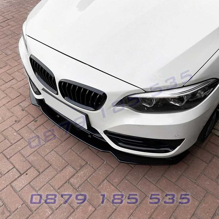 Преден лип спойлер за BMW  1 F20/F21 LCI 2015-2019 2 F22 2014-2019, черен гланц -DBb118 тунинг елемент добавка предна броня бмв ф20 ф21