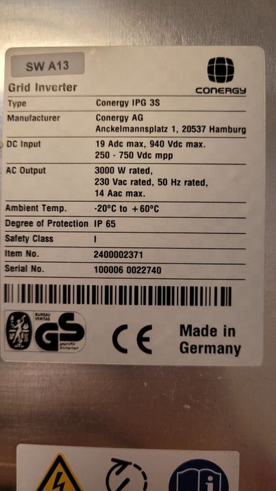 Invertor 3Kw ongrid Conergy Made in Germany