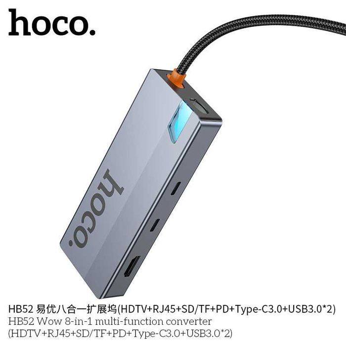 Hoco HB52 WOW Hub 8-in-1 5Gbps/PD-100W 4K-60Hz/RJ45/Docking Station