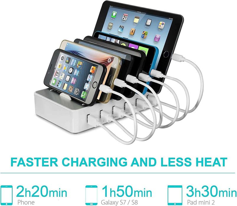 Зарядна станция с 6 порта+ комплект кабели 60 W