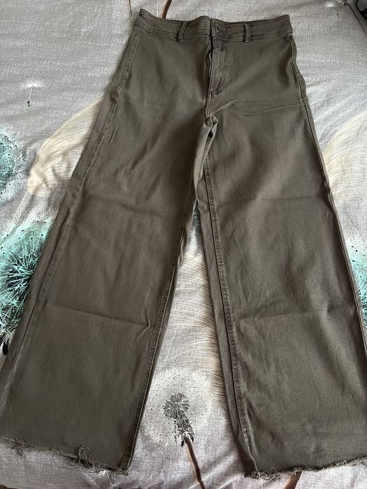 Дамски кафяви дънки- широк крачол