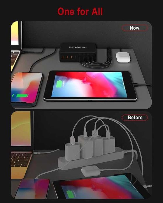 RENGOGA 8-портово USB C зарядно  с функция за бързо зареждане