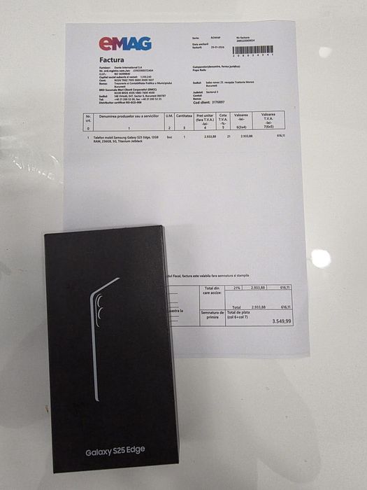 Samsung s25 Edge 5G JetBlack 256Gb NOU Sigilat Factură 2 ANI GARANȚIE
