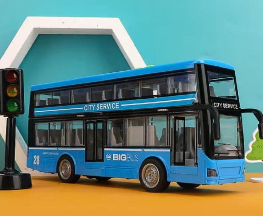 Детски двуетажен автобус със звукови и светлинни ефекти, син