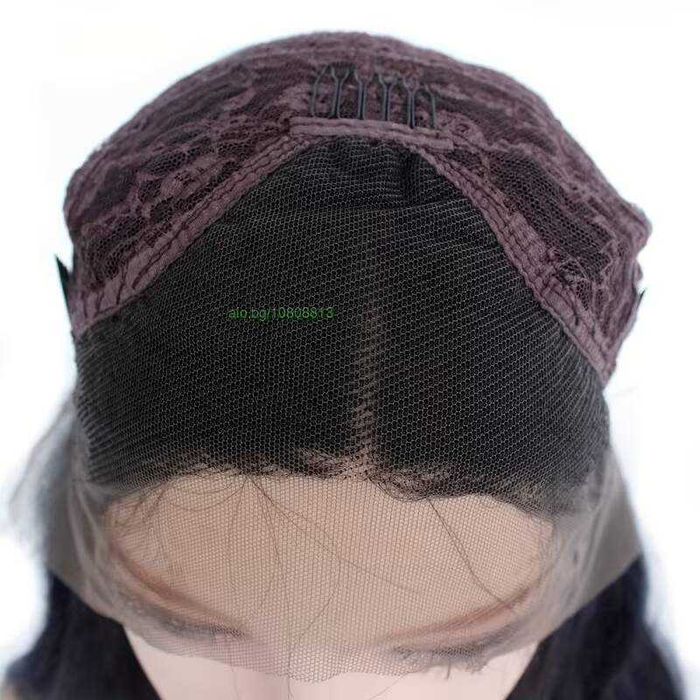 Черна афро къдрава перука с дантелена зона 13×4 - синтетична, 65 см